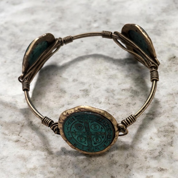 Turquoise Patina Saint Brass bangle - Picture 2 of 2